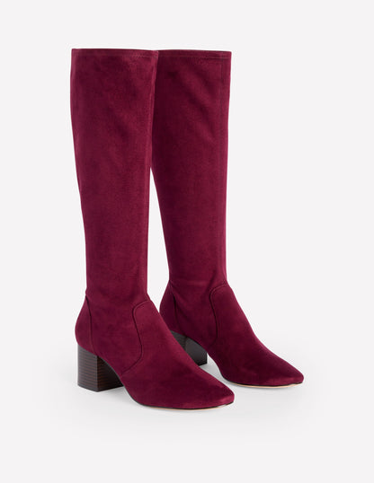 Heeled Stretch Knee Boots-Oxblood