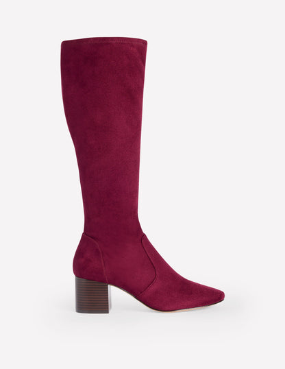 Heeled Stretch Knee Boots-Oxblood