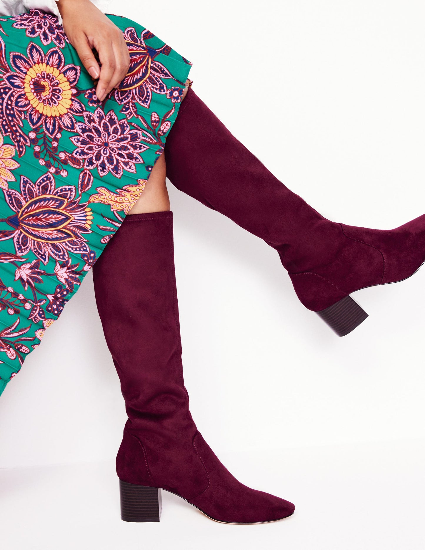 Heeled Stretch Knee Boots-Oxblood