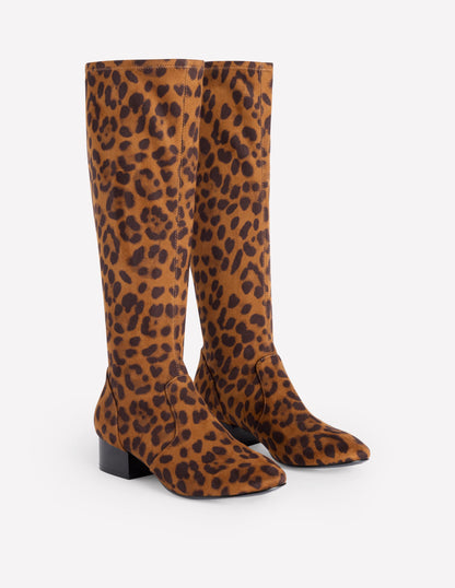 Flat Stretch Knee Boots-Leopard