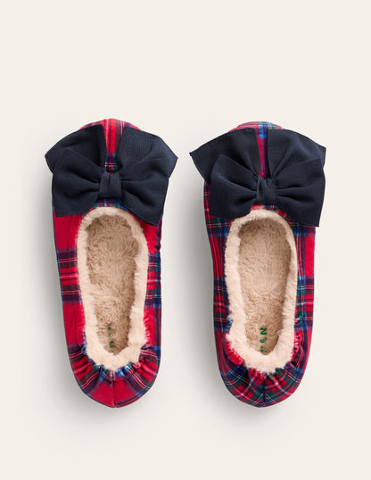 Bow Slippers-Red and Blue Check