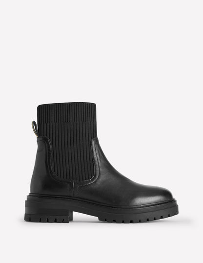 Stretch Chelsea Ankle Boots-Black Leather