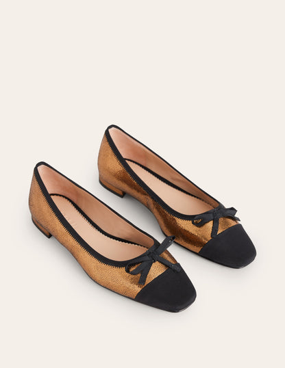 Toe Cap Ballet Flat-Bronze Metallic Leather