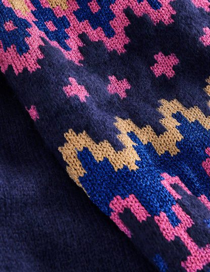 Chunky Fair Isle Scarf-Navy