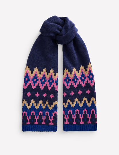 Chunky Fair Isle Scarf-Navy