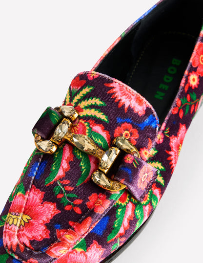 Iris Jewelled Snaffle Loafers-Printed Velvet