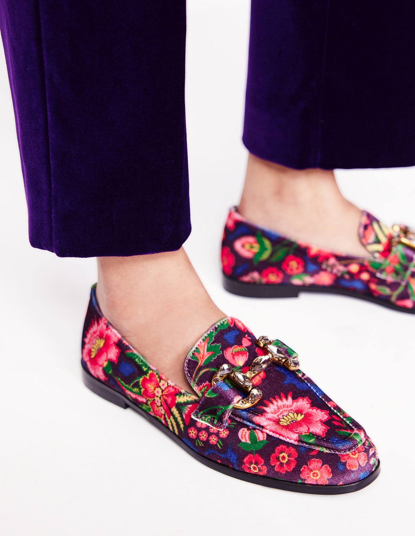 Iris Jewelled Snaffle Loafers-Printed Velvet