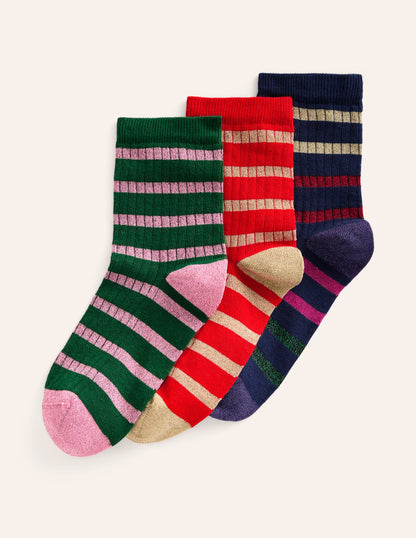 3 Pack Sparkle Socks-Sparkle Stripe