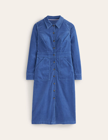 Flora Cord Midi Shirt Dress-True Navy