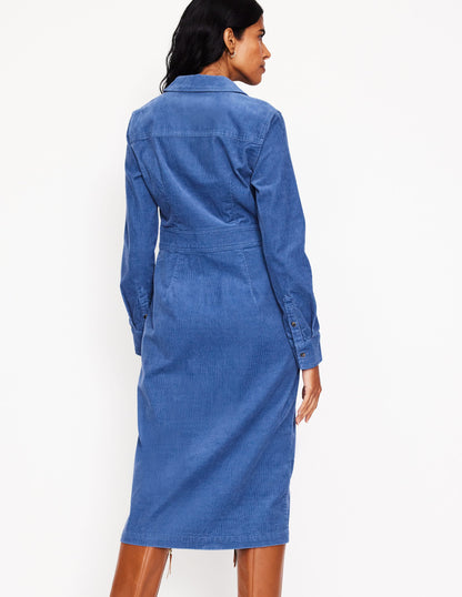 Flora Cord Midi Shirt Dress-True Navy