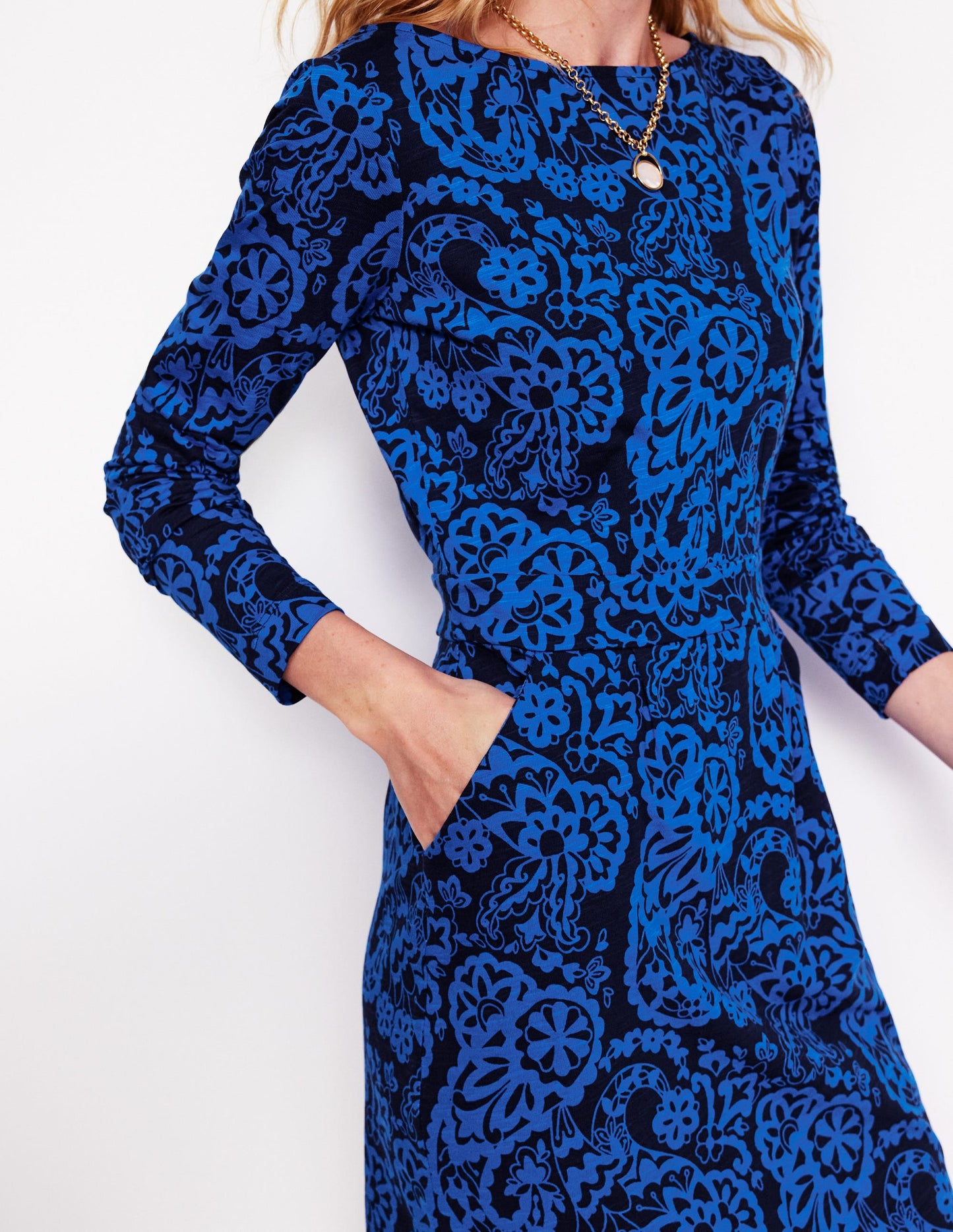 Florrie Long Sleeve Dress-Blue, Paisley Cascade