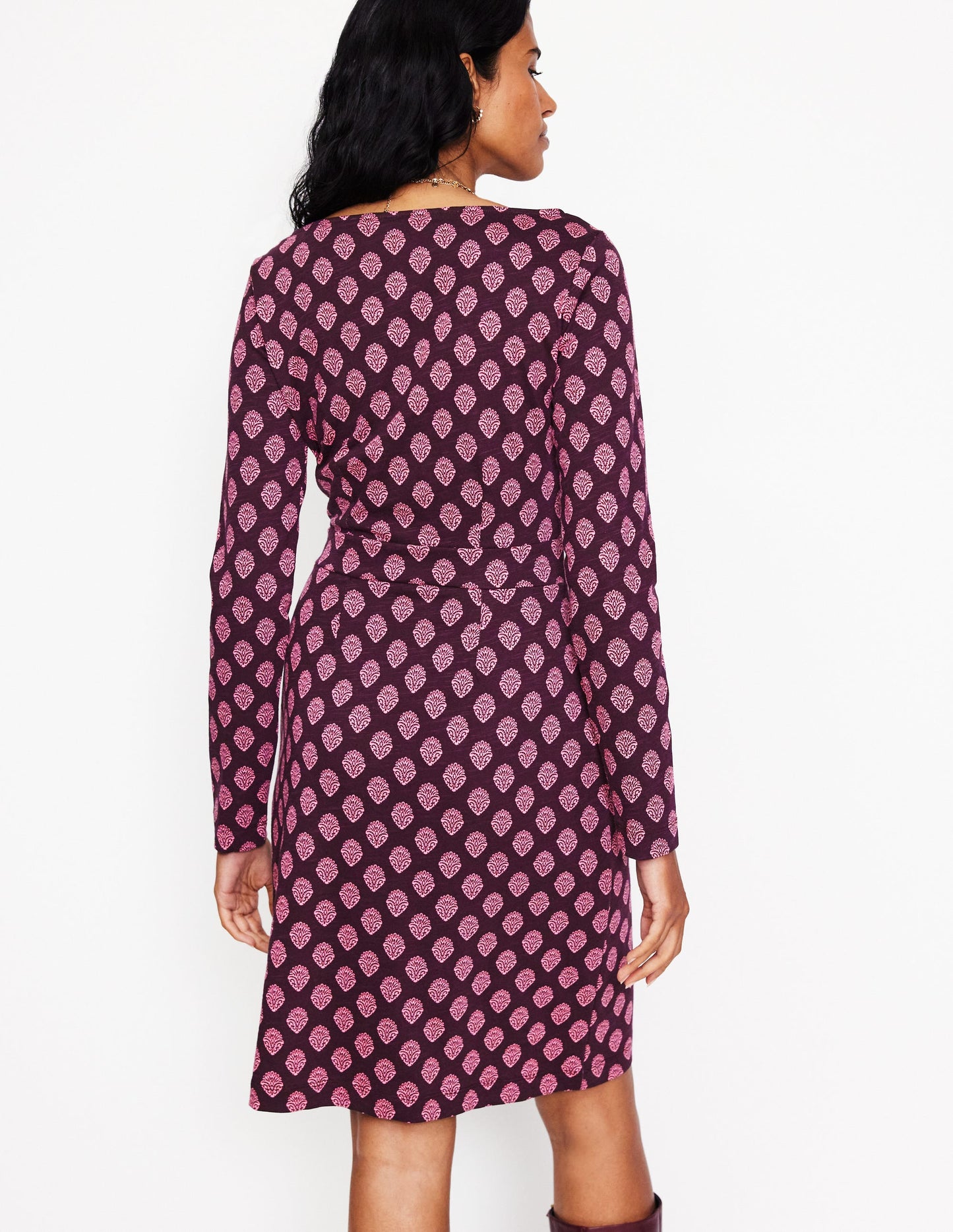 Florrie Long Sleeve Dress-Fig, Ornate Stamp