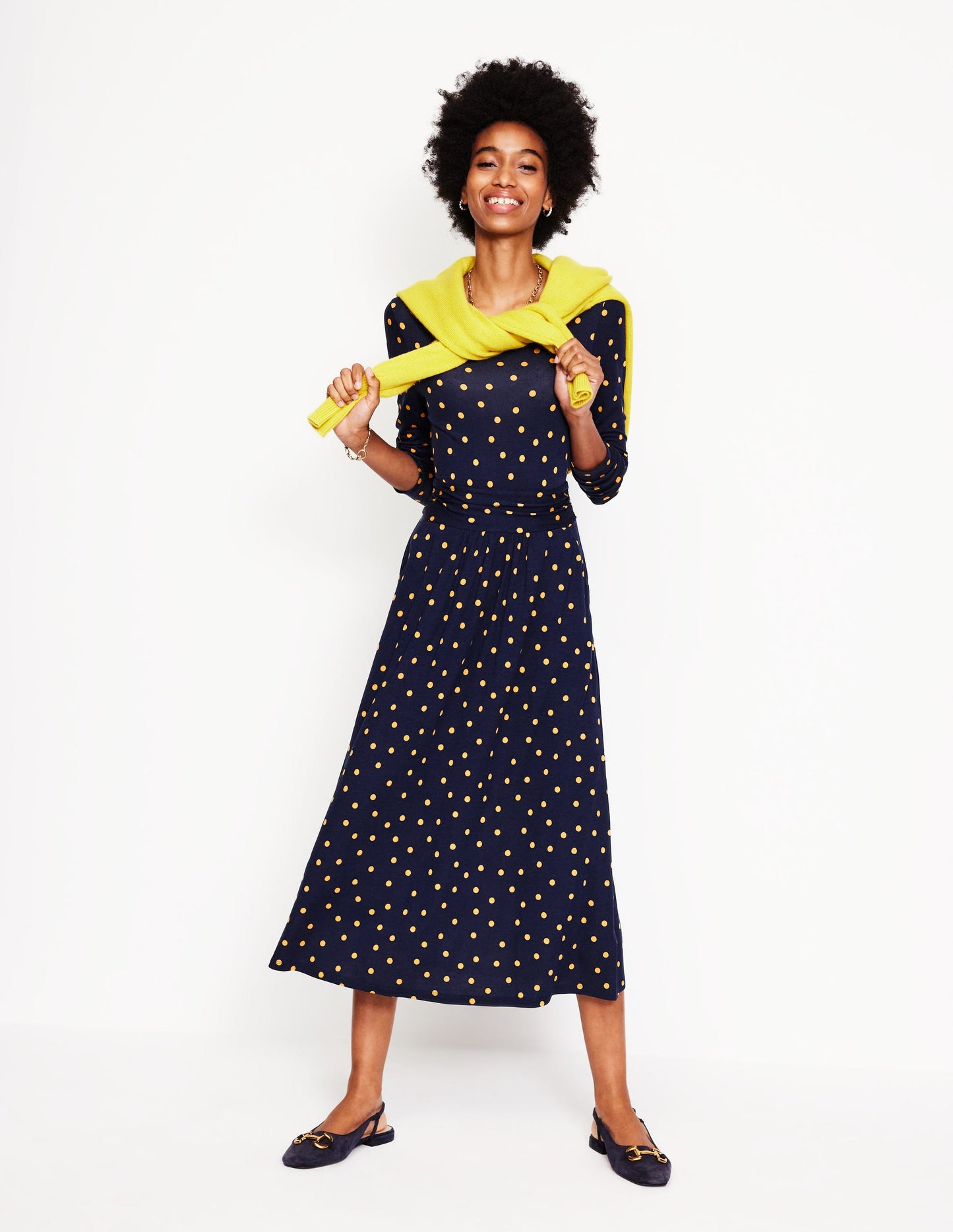 Amelie Long Sleeve Midi Dress-Navy, Sparse Spot