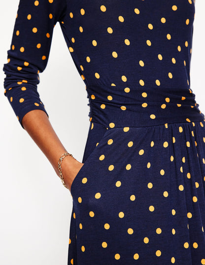 Amelie Long Sleeve Midi Dress-Navy, Sparse Spot