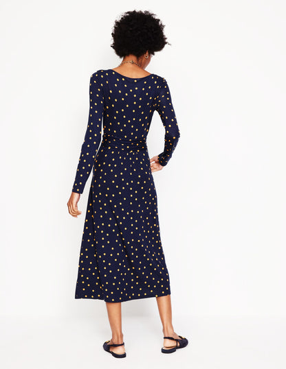 Amelie Long Sleeve Midi Dress-Navy, Sparse Spot