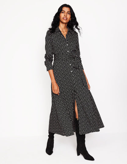 Marcia Jersey Midi Shirt Dress-Black, Abstract Dot