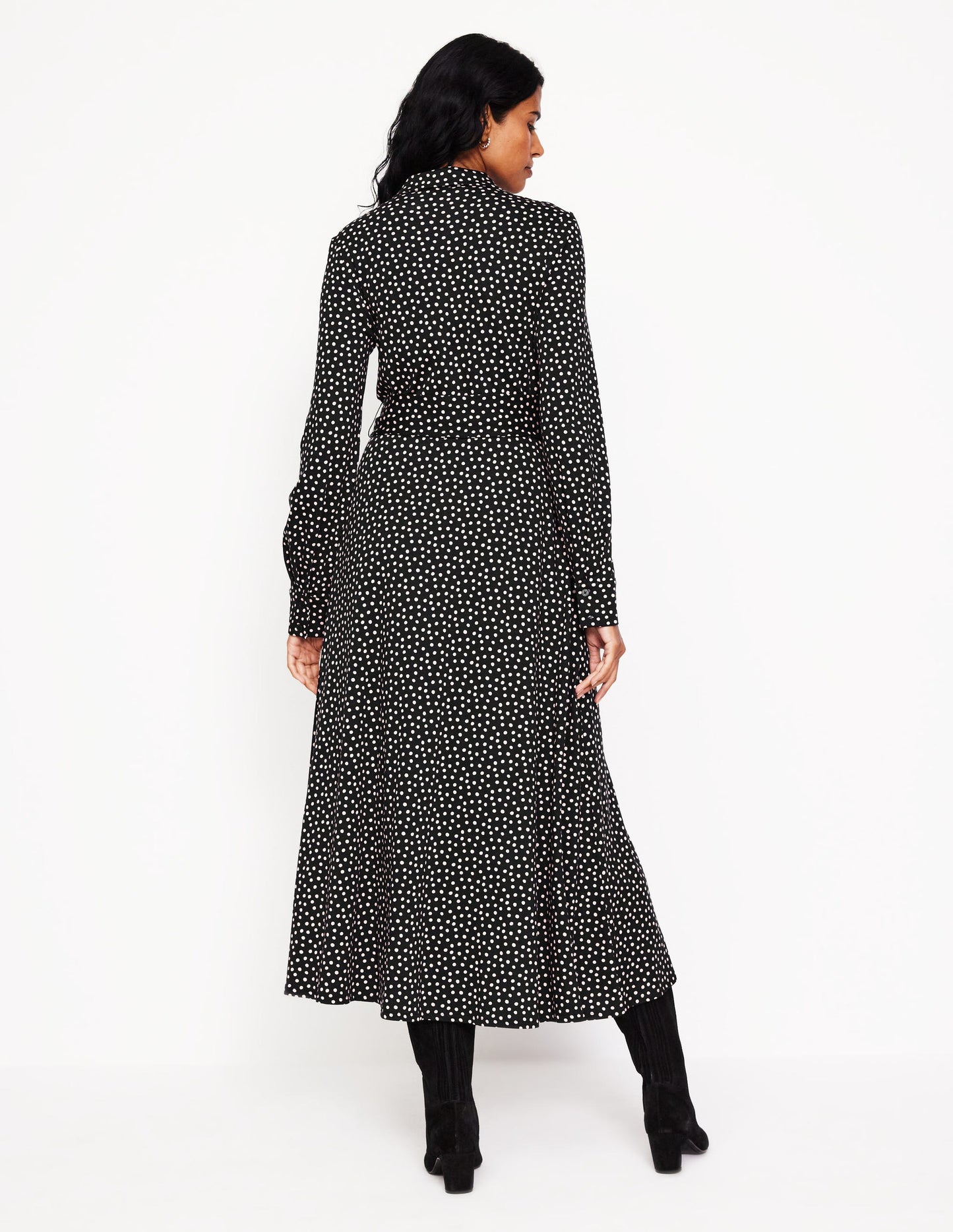 Marcia Jersey Midi Shirt Dress-Black, Abstract Dot