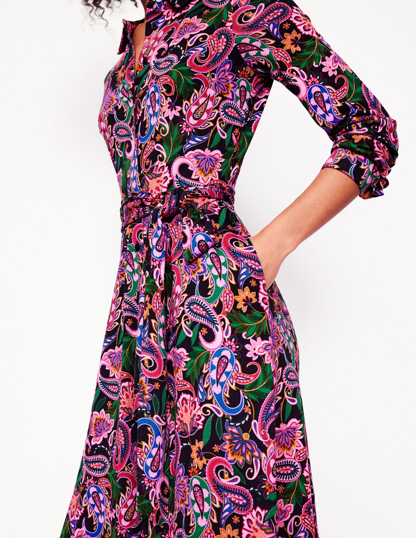 Marcia Jersey Midi Shirt Dress-Multi, Paisley Fusion