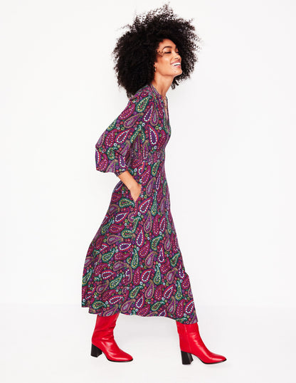 Ivy Smocked Midi Dress-Multi, Illustrated Paisley