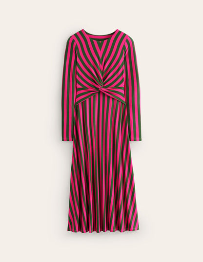 Twisted Waist Jersey Dress-Pink Peacock and Eden, Stripe