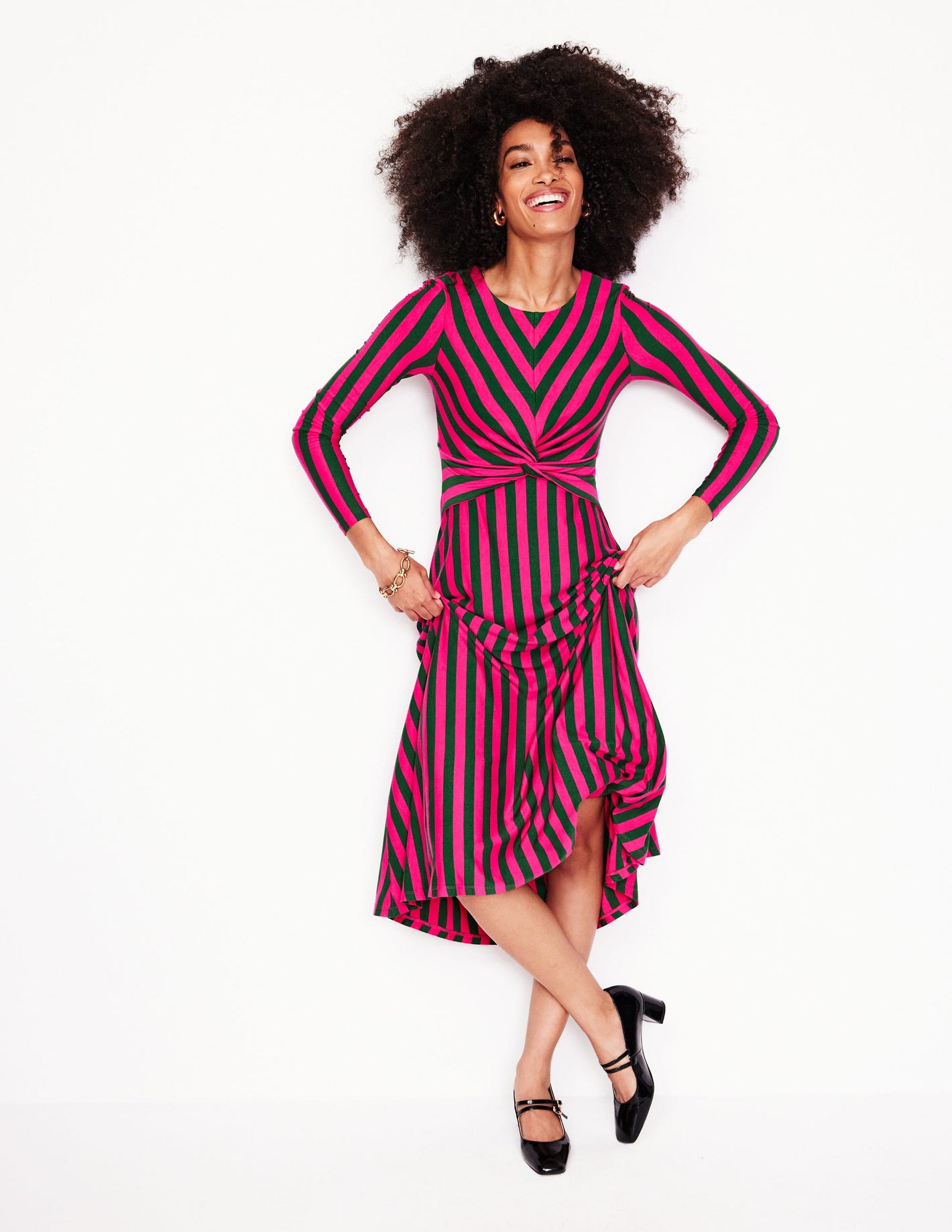 Twisted Waist Jersey Dress-Pink Peacock and Eden, Stripe