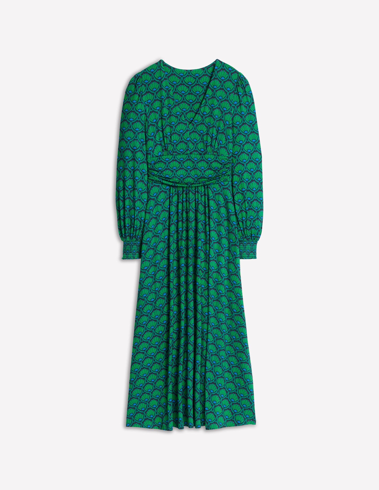 Daphne Jersey Maxi Dress-Rich Emerald, Lotus Stamp