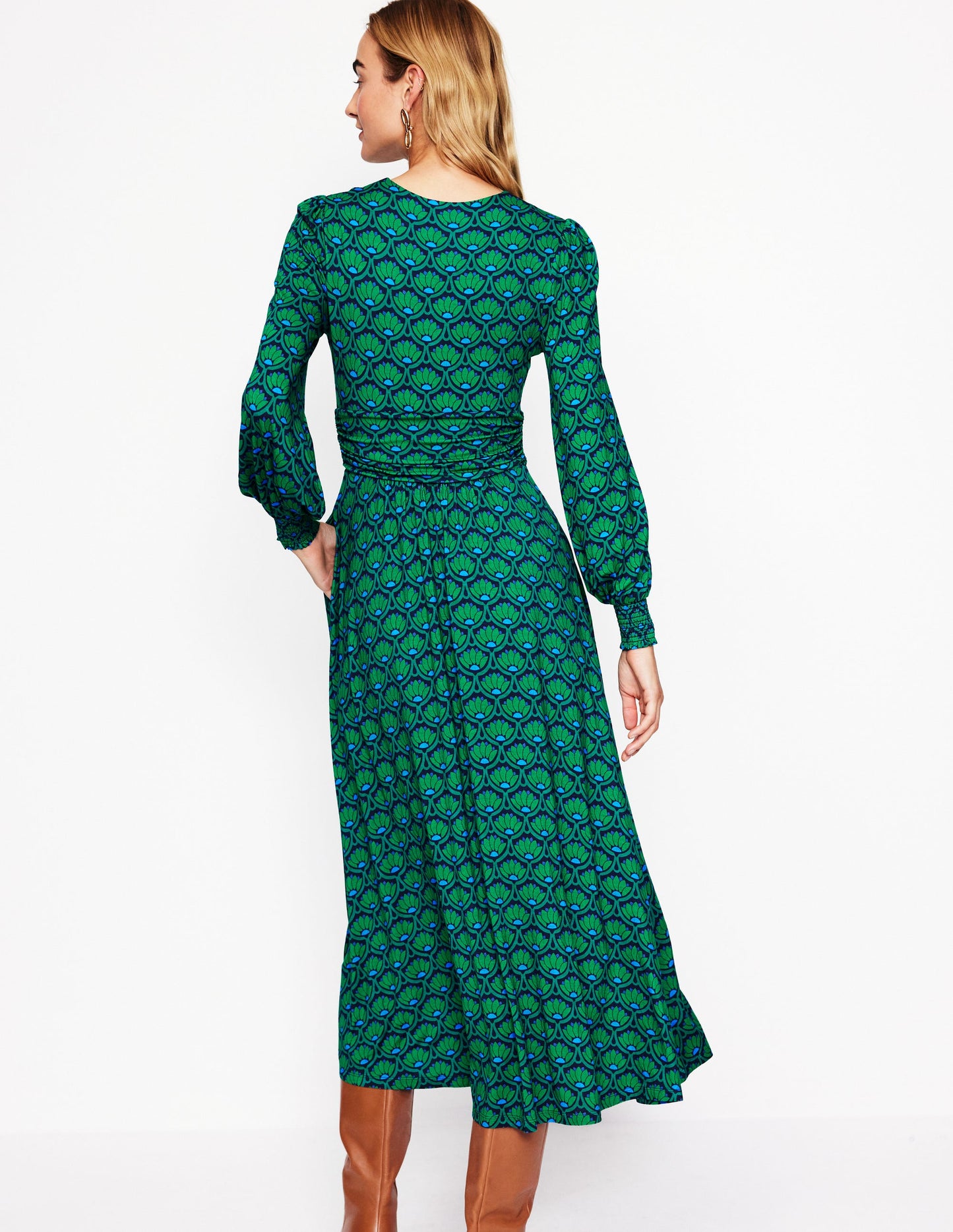 Daphne Jersey Maxi Dress-Rich Emerald, Lotus Stamp