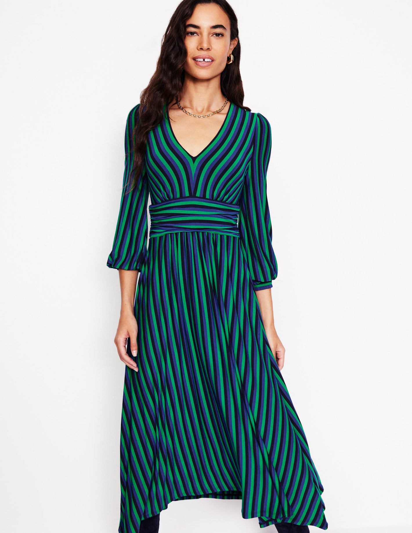 Daphne Jersey Maxi Dress-Rich Emerald, Mazarine Stripe