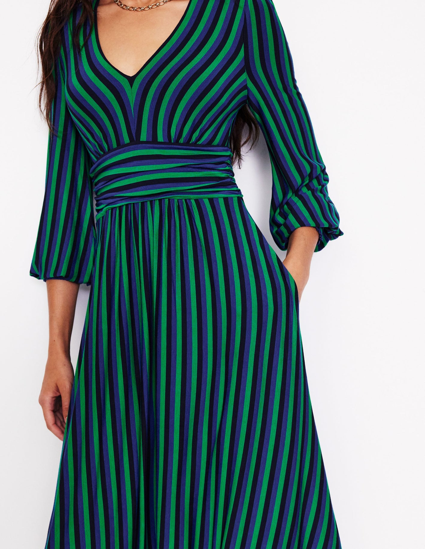 Daphne Jersey Maxi Dress-Rich Emerald, Mazarine Stripe