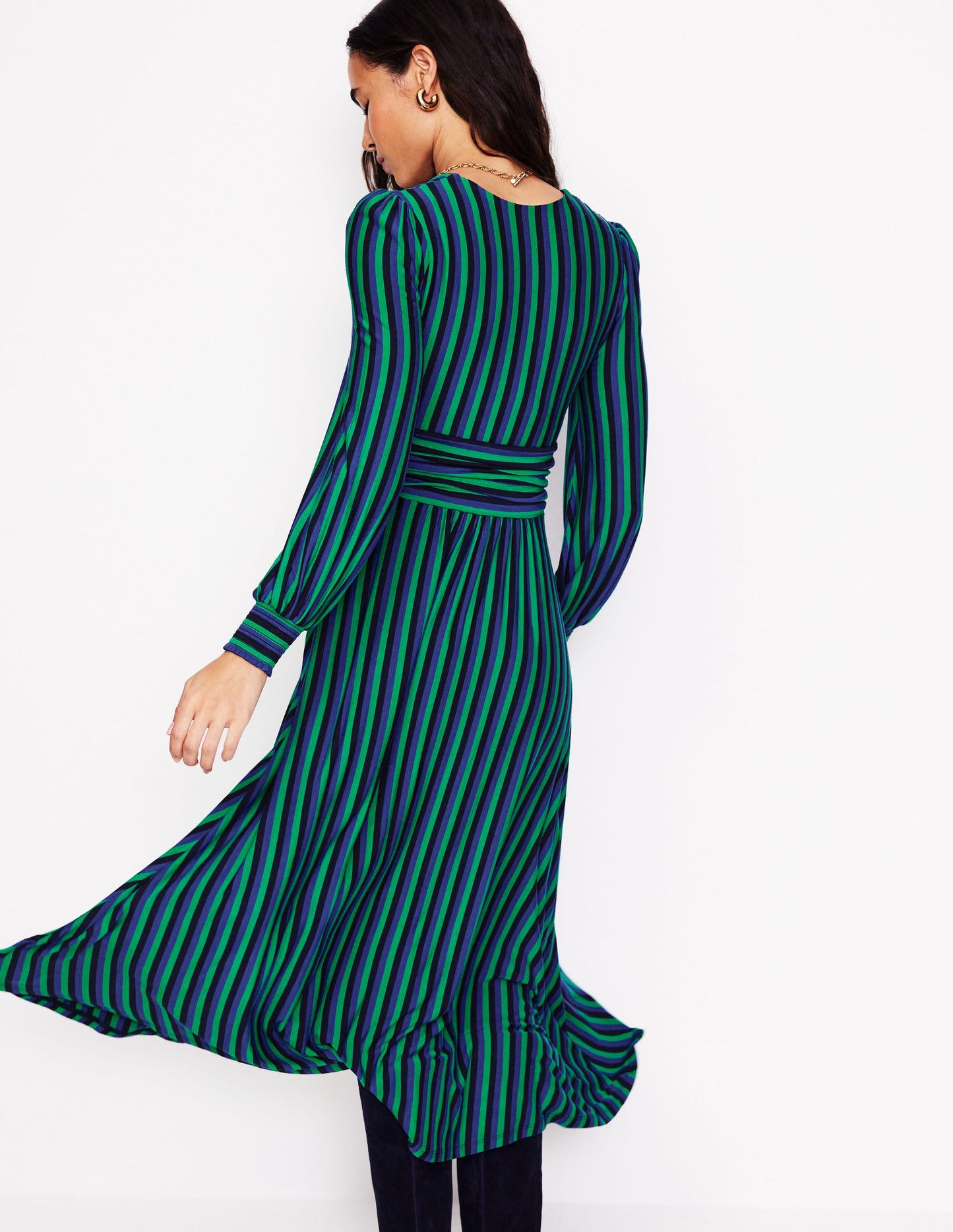 Daphne Jersey Maxi Dress-Rich Emerald, Mazarine Stripe