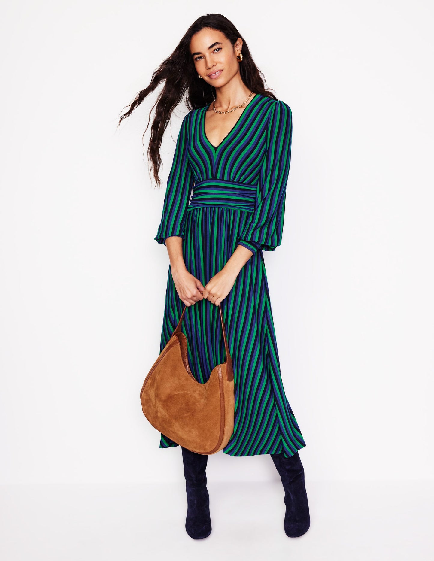 Daphne Jersey Maxi Dress-Rich Emerald, Mazarine Stripe