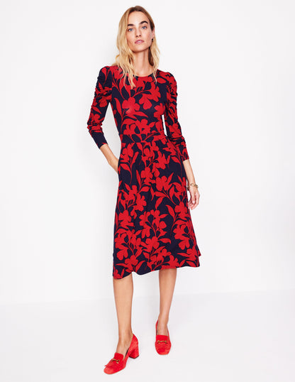 Puff Sleeve Blouson Dress-Red, Silhouette Bloom