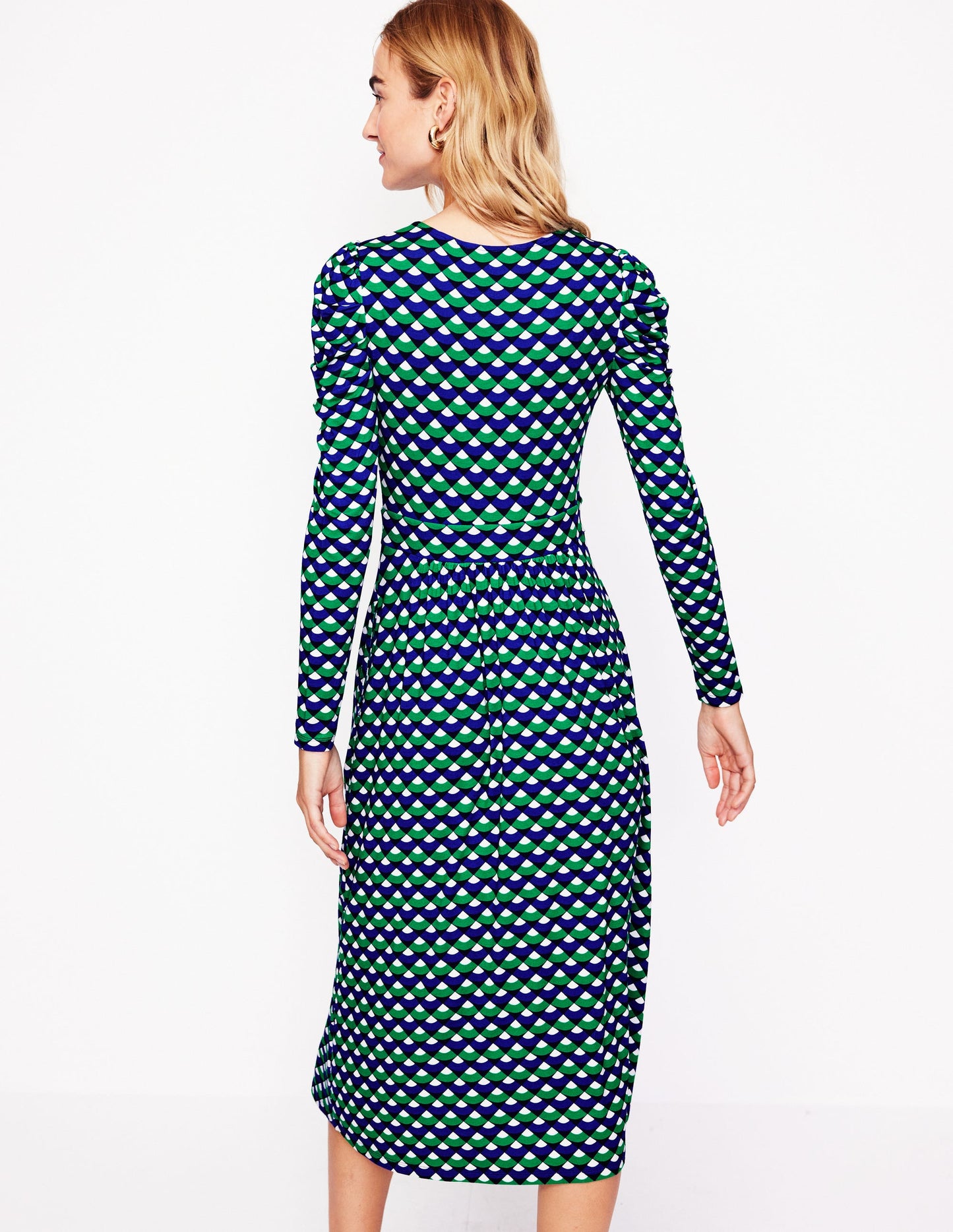 Puff Sleeve Blouson Dress-Rich Emerald, Arc Segment