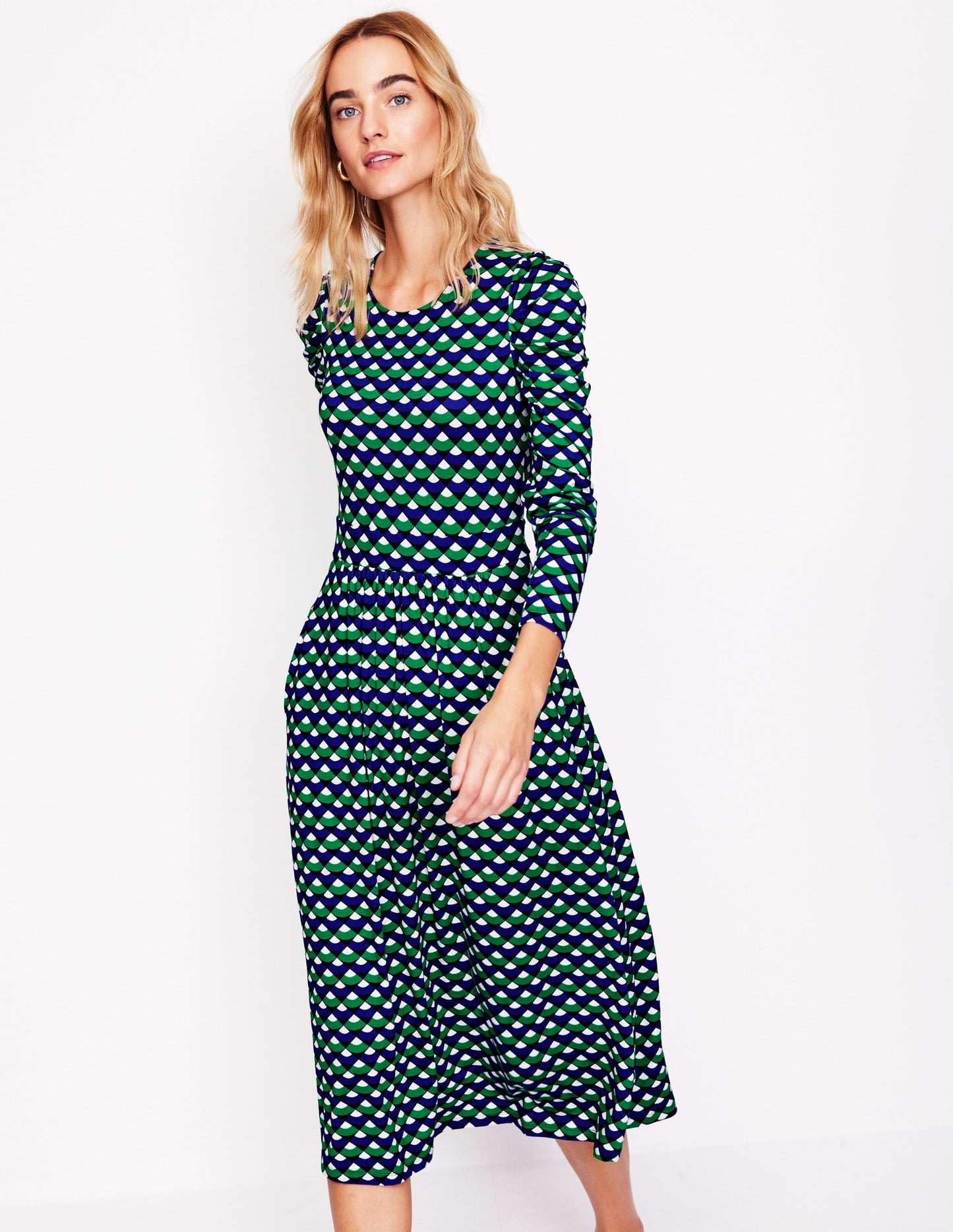 Puff Sleeve Blouson Dress-Rich Emerald, Arc Segment