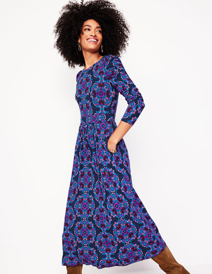 Puff Sleeve Blouson Dress-Regal Purple, Mosaic Cascade