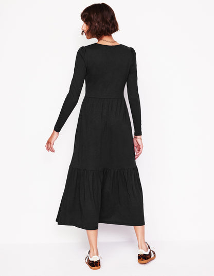 Emma Long Sleeve Jersey Dress-Black