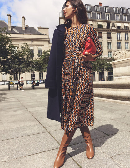 Thea Long Sleeve Jersey Dress-Ochre, Chain