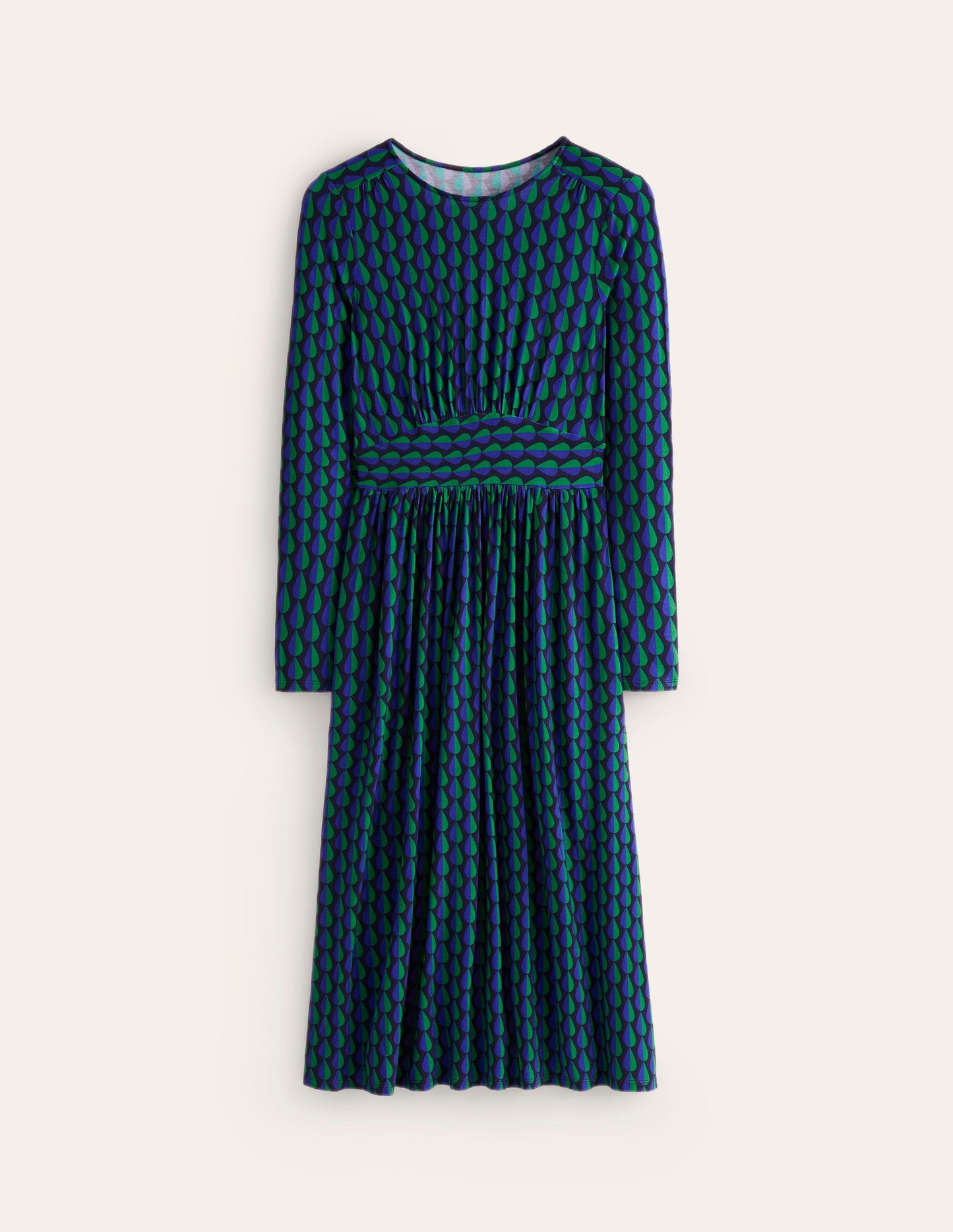 Thea Long Sleeve Jersey Dress-Pine, Raindrop Geo