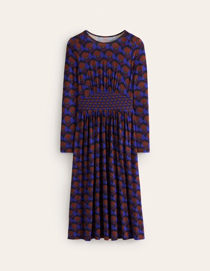 Thea Long Sleeve Jersey Dress-Damson, Poppy Stamp