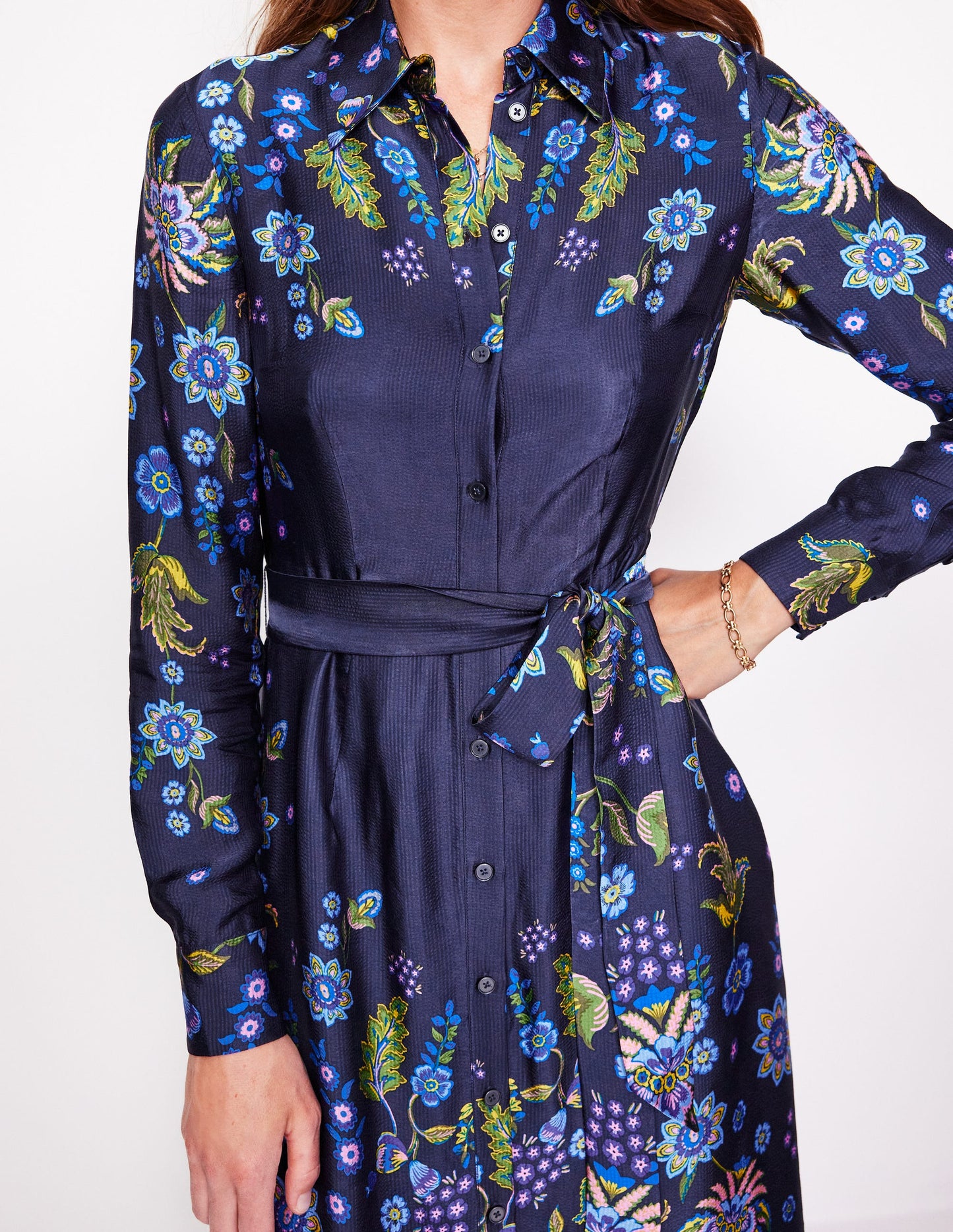 Kate Satin Shirt Dress-Blue, Blossom Flourish