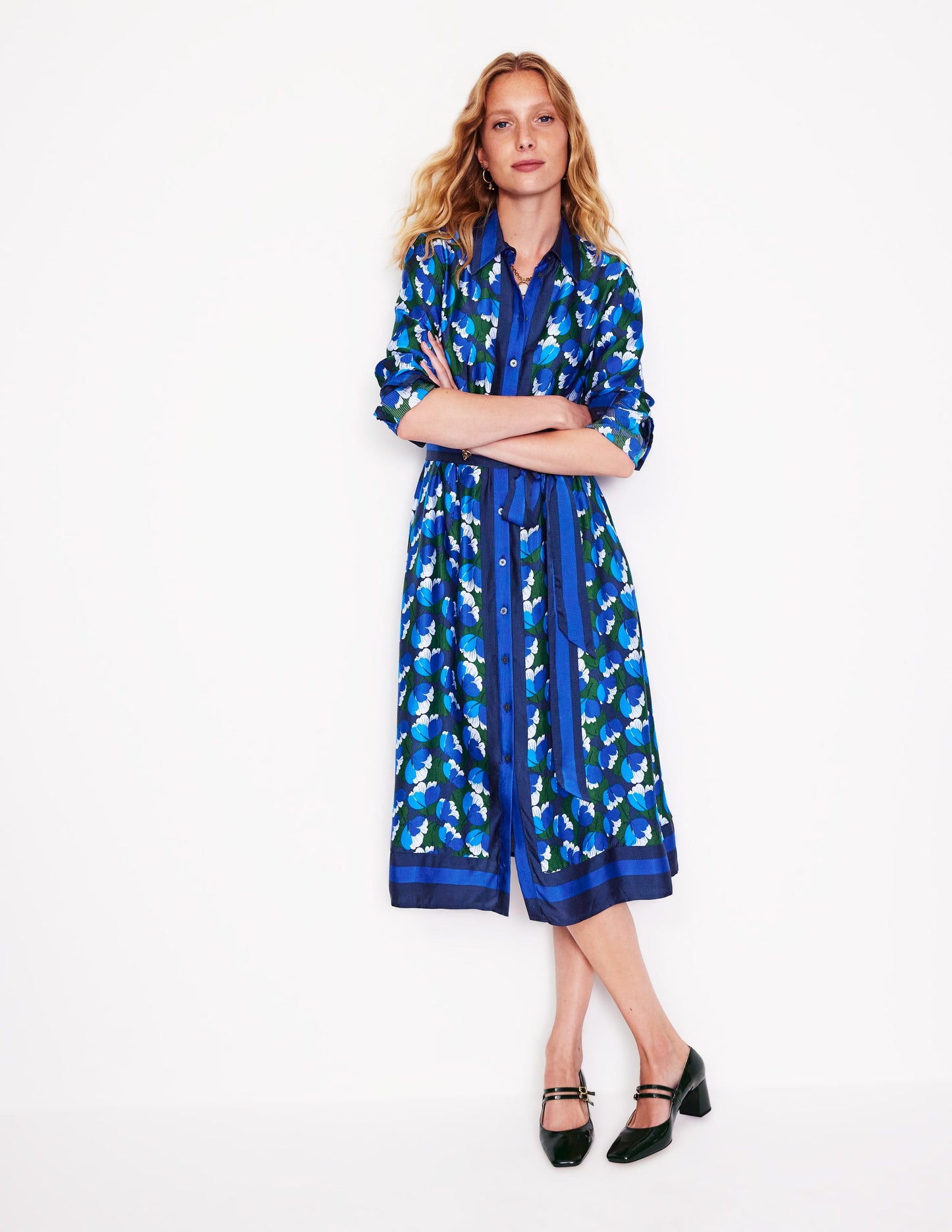 Kate Satin Shirt Dress-French Navy, Tulip Valley