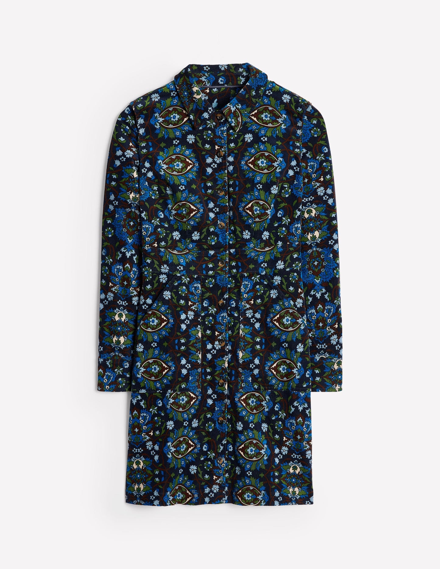 Flora Cord Shirt Dress-Kingfisher Blue, Bloom Trellis