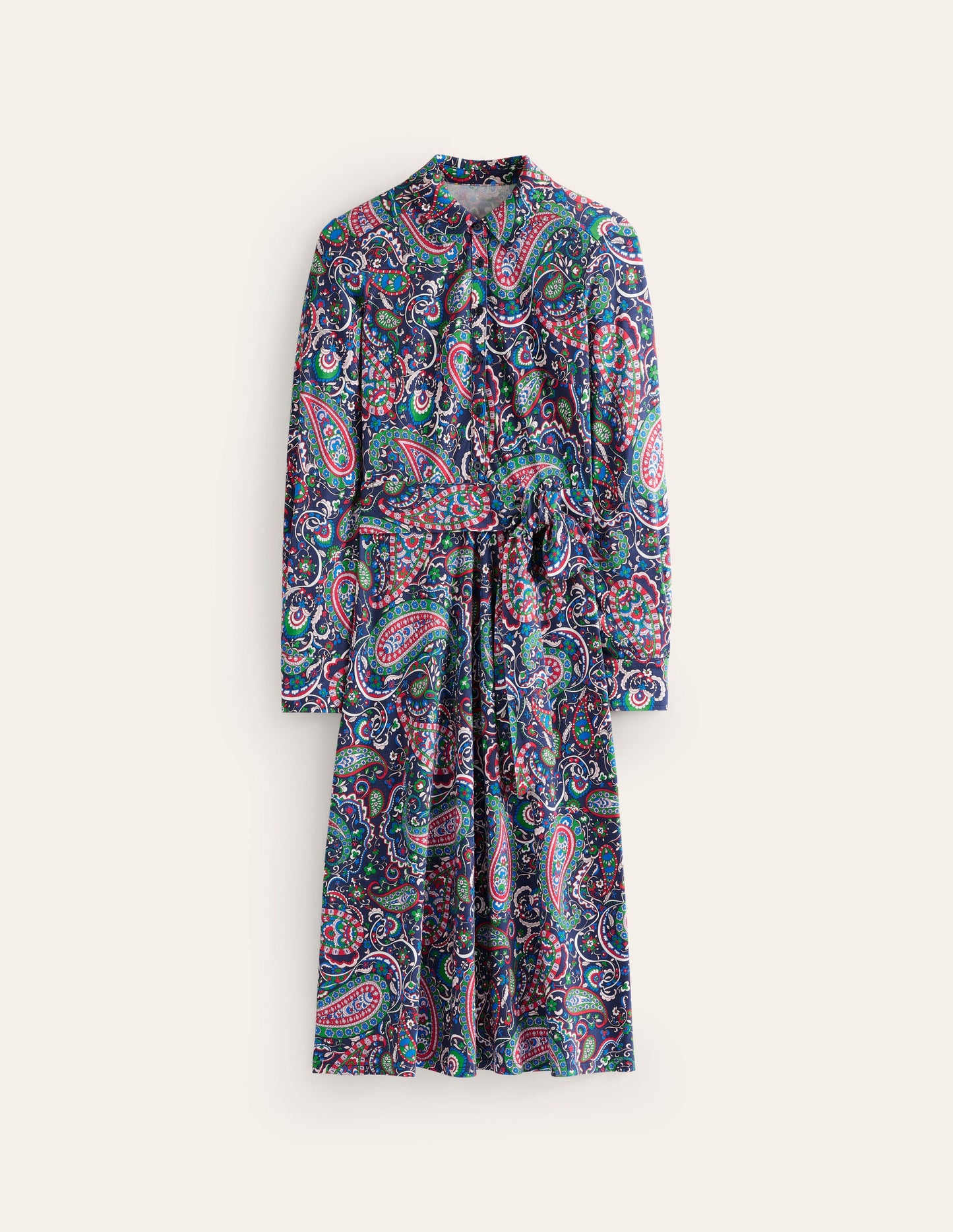 Laura Jersey Midi Shirt Dress-Navy, Paisley Paradise