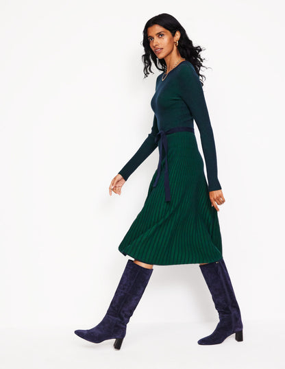 Lola Knitted Midi Dress-Pine, Navy Plated