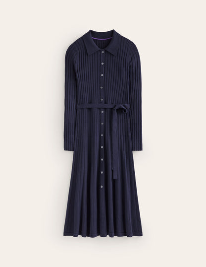 Rachel Knitted Shirt Dress-Navy