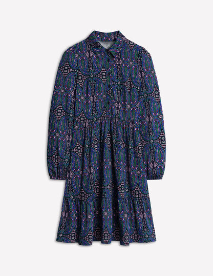 Tiered Jersey Shirt Dress-Navy, Paisley Bud Variation