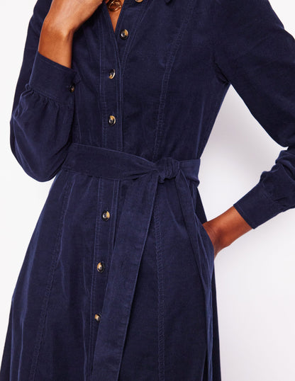 Aubrey Cord Midi Shirt Dress-Navy