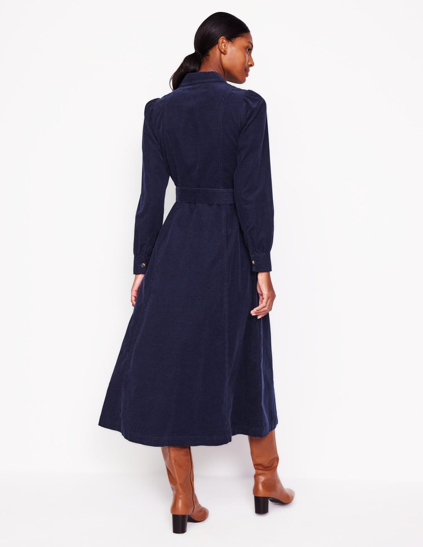 Aubrey Cord Midi Shirt Dress-Navy