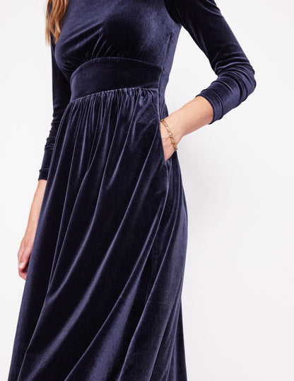 Thea Velvet Jersey Midi Dress-Navy