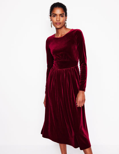 Thea Velvet Midi Dress-Cabernet